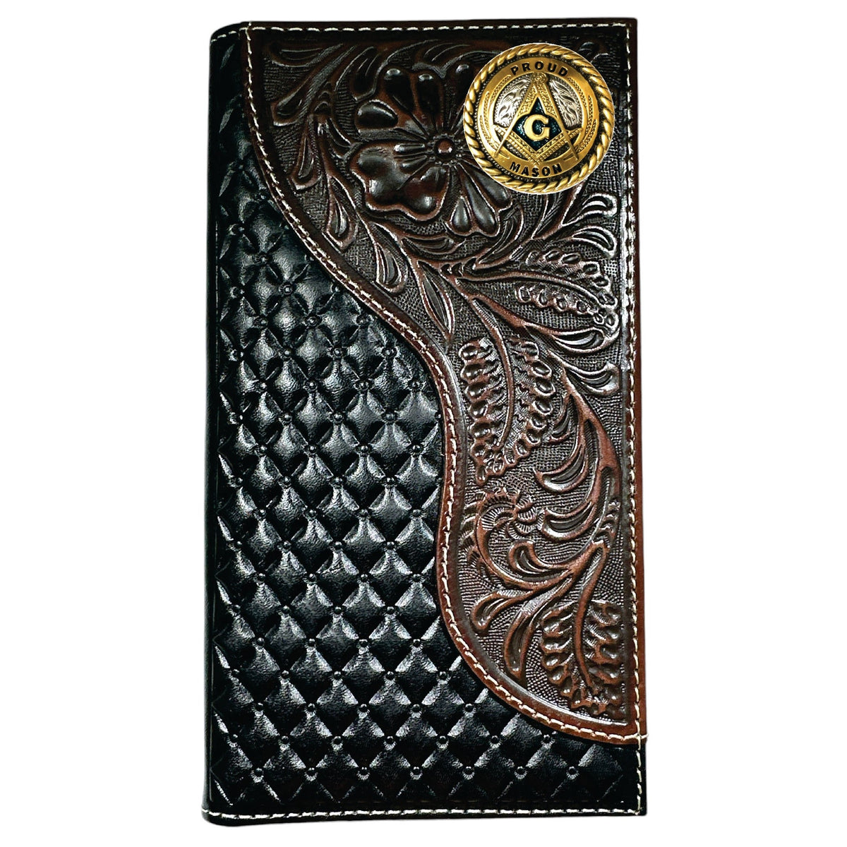 Master Mason Blue Lodge Wallet - Nocona Black & Cherry Floral  Long Rodeo