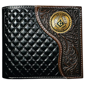Master Mason Blue Lodge Wallet - Proud Mason Nocona Black & Cherry Floral Bi-fold