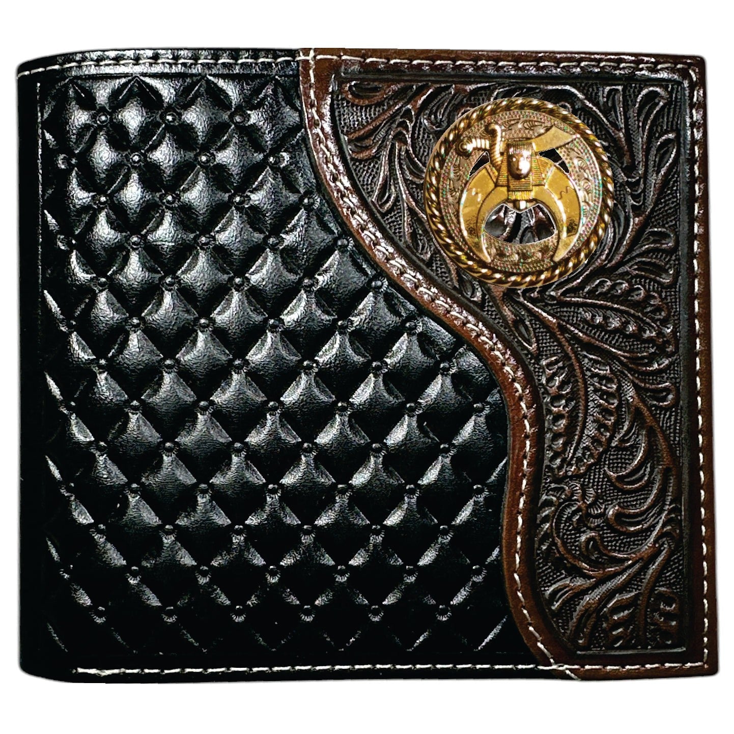 Shriners Wallet - Nocona Black & Cherry Floral Tooled Overlay