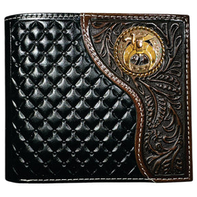 Shriners Wallet - Nocona Black & Cherry Floral Tooled Overlay