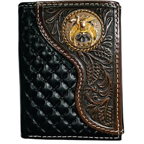 Shriners Wallet - Nocona Black & Cherry Floral Tooled Overlay
