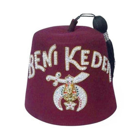 Daughters Of Sphinx Fez Hat - Burgundy Wool Rhinestones Letters