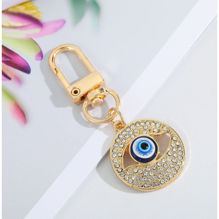 Eye Of Providence Keychain - Gold Round With Blue All-Seeing Eye