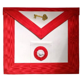 7th Degree Scottish Rite Apron - White & Red Moire Gold Embroidery