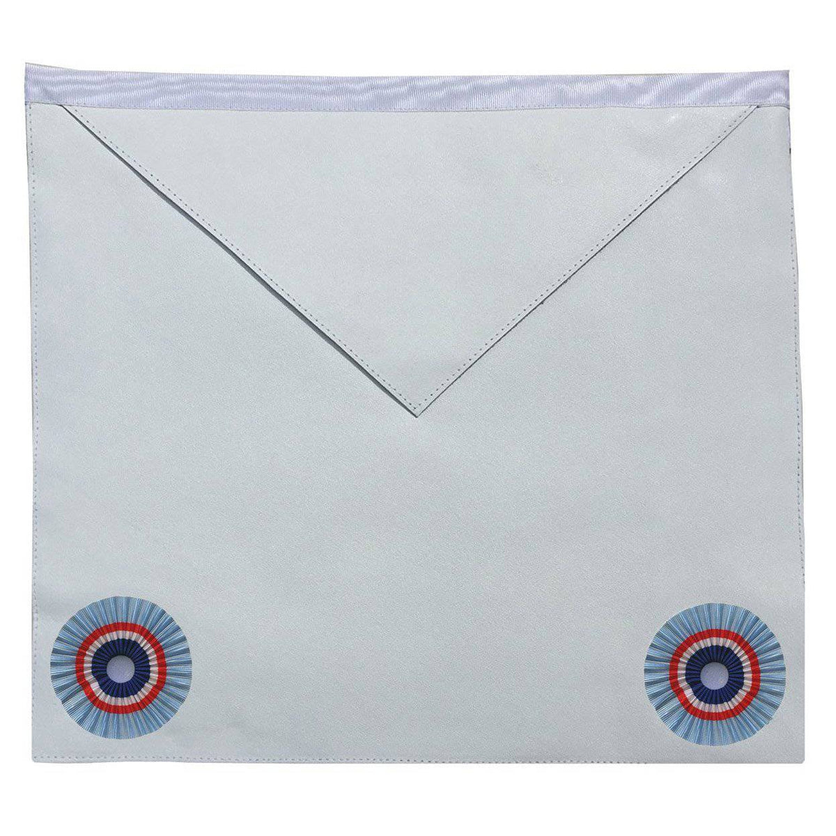 Fellowcraft Emulation Rite Apron - White with Two Rosettes - Bricks Masons
