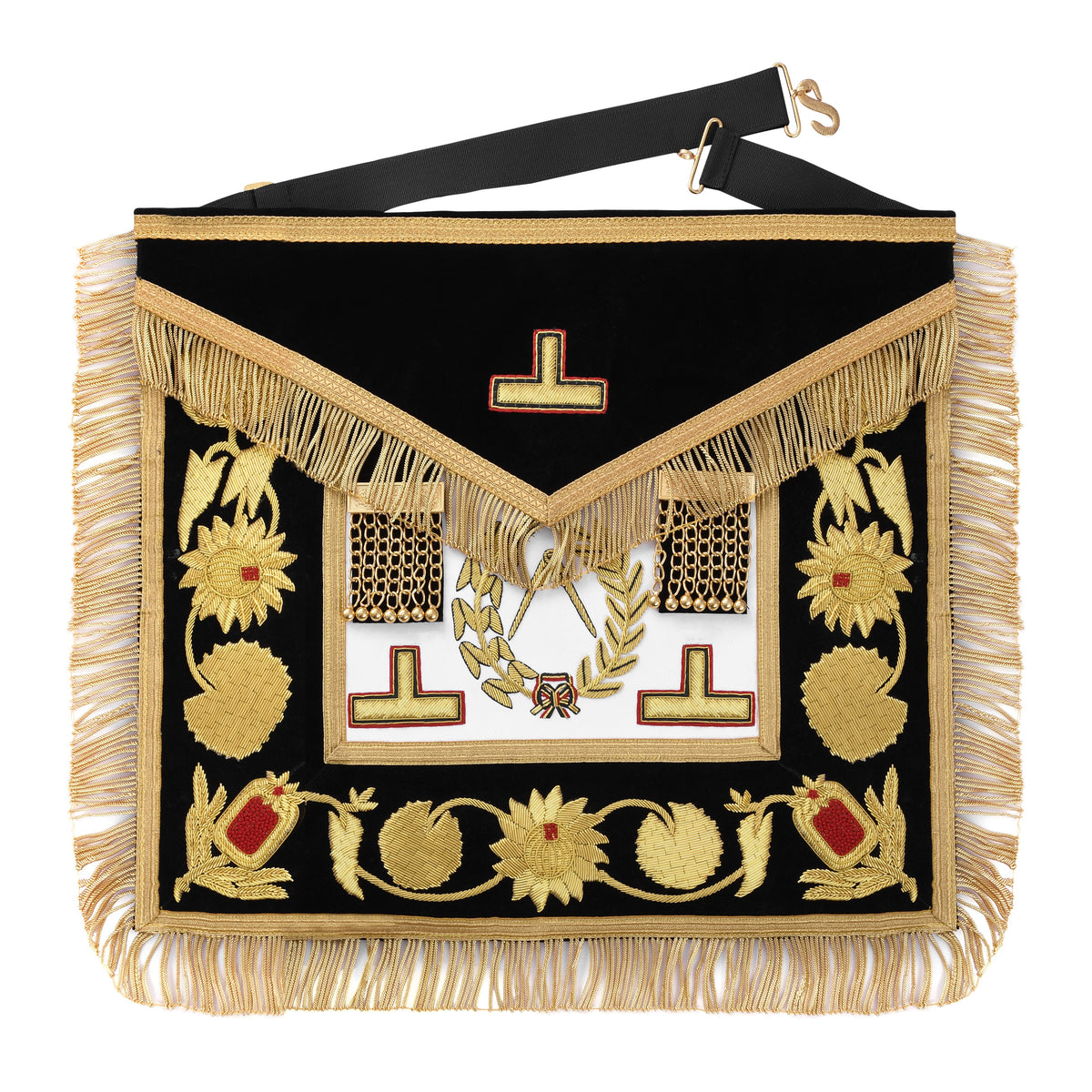 Grand Inspector Apron - Blue Velvet With Gold Hand Embroidery Bullion - Bricks Masons