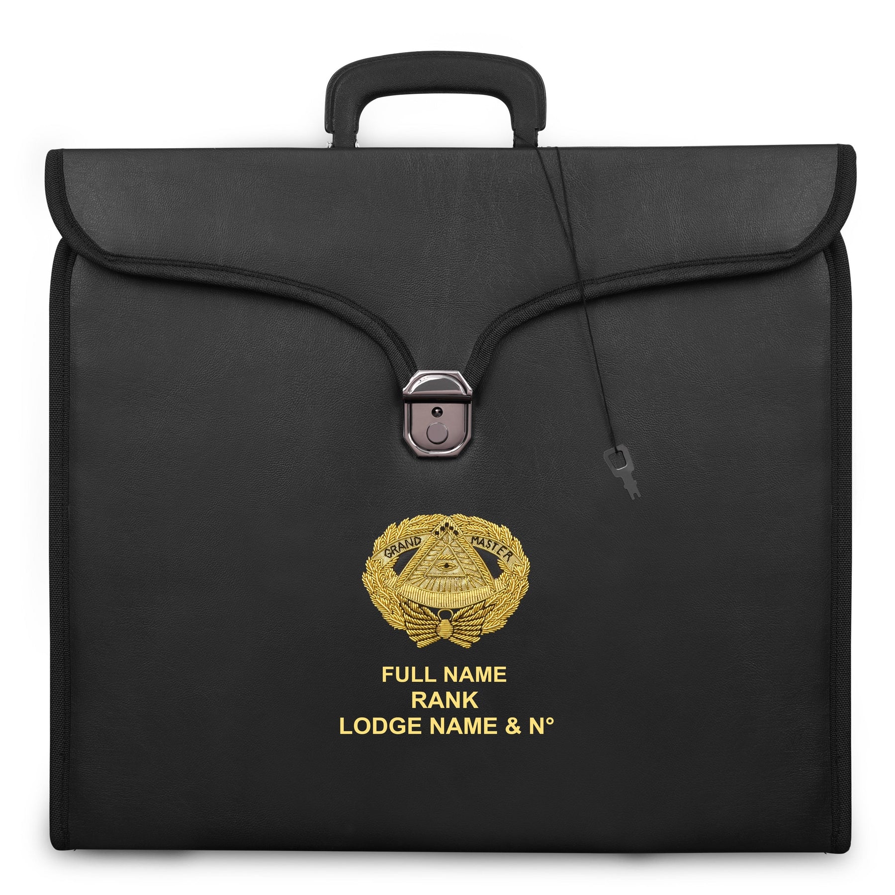 Schürzenetui der Grand Master Blue Lodge – personalisierbares schwarzes Kunstleder, MM, WM, Provincial 