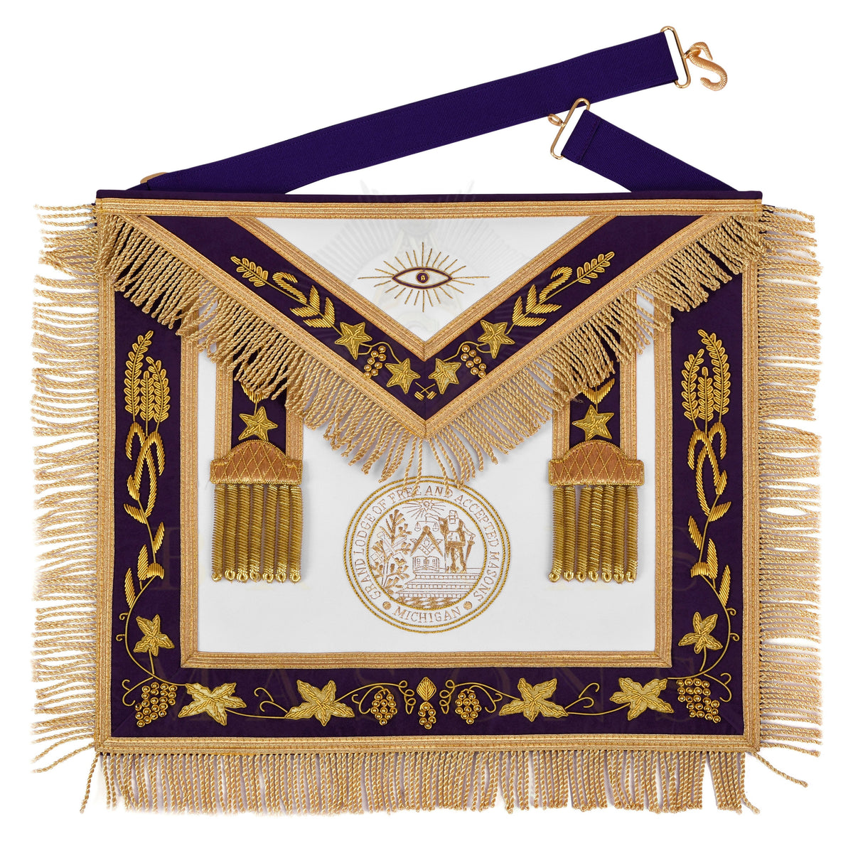 Grand Master Blue Lodge Apron - Quality A Premium Quality Purple Velvet Gold Bullion