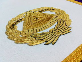 Grand Master Blue Lodge Apron - Purple Gold Hand Embroidery - Bricks Masons