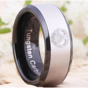 Grand Master Blue Lodge Ring - Black Beveled Tungsten Personalizable