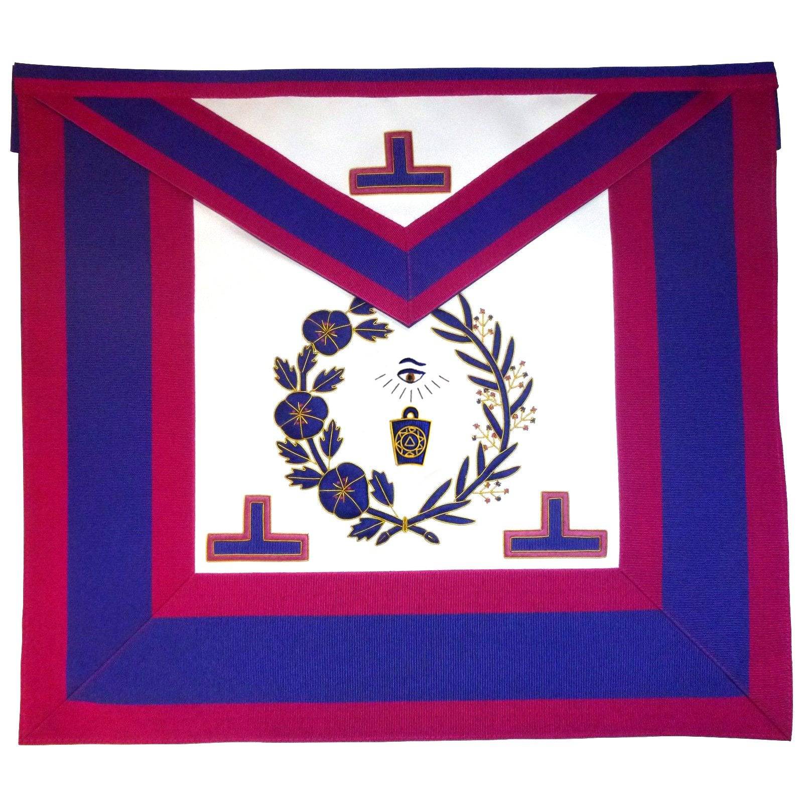Grand Officers Mark Apron - Pink & Blue Hand Embroidery - Bricks Masons