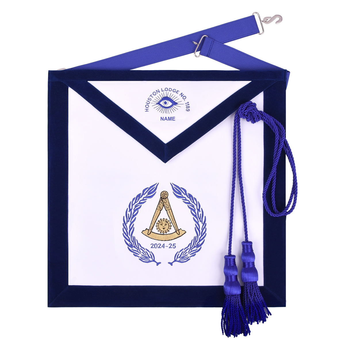 Grand Past Master Blue Lodge Texas Regulation Apron - Royal Blue Velvet