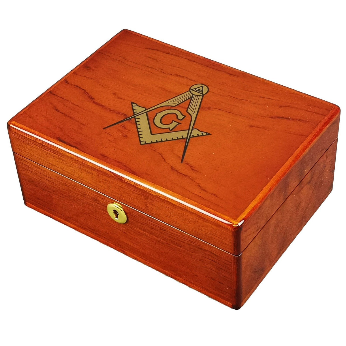 Master Mason Blue Lodge Jewelry Box - Rosewood Various Compartments & Lock - Bricks Masons