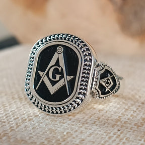 Master Mason Blue Lodge Ring - Oval Shape With Square & Compass G - Bricks Masons