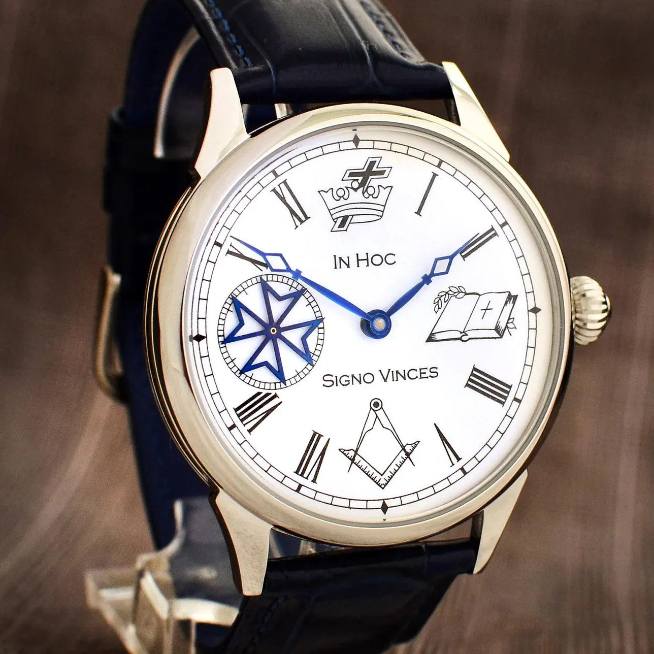 Master Mason Blue Lodge Wristwatch -  Rotating Maltese Cross - Bricks Masons