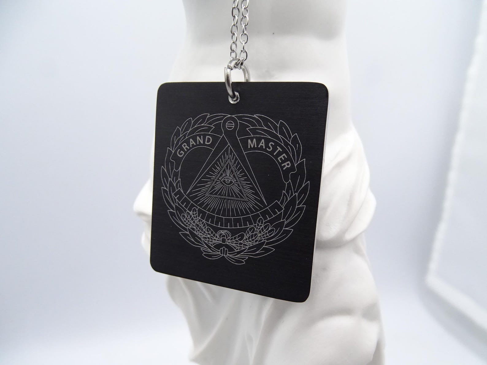 Grand Master Blue Lodge Necklace - Black With Stailness Steel Chain - Bricks Masons