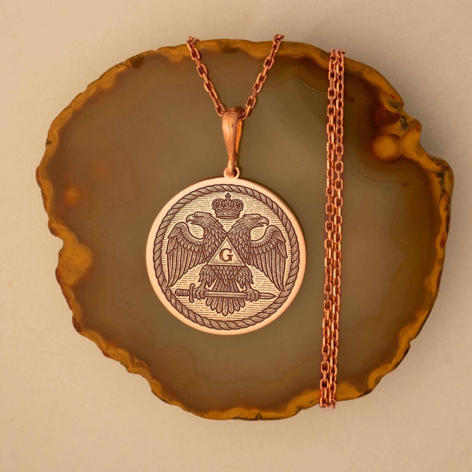 Scottish Rite Necklace - Double-Headed Eagle Wings Down With G - Bricks Masons
