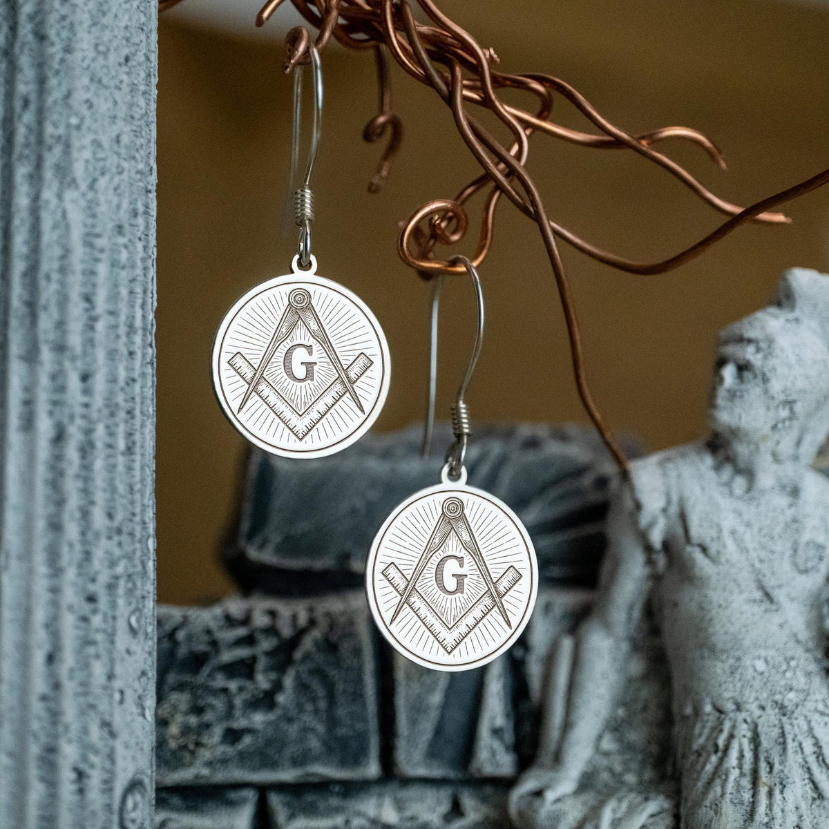 Master Mason Blue Lodge Earrings - Square & Compass G Various Materials - Bricks Masons