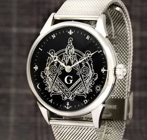 Master Mason Blue Lodge Wristwatch - Hidden Symbols Bracelet - Bricks Masons