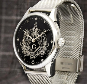Master Mason Blue Lodge Wristwatch - Hidden Symbols Bracelet - Bricks Masons