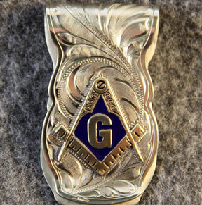 Master Mason Blue Lodge Money Clip - Nickel Gold Tones & Blue Square & Compass G - Bricks Masons