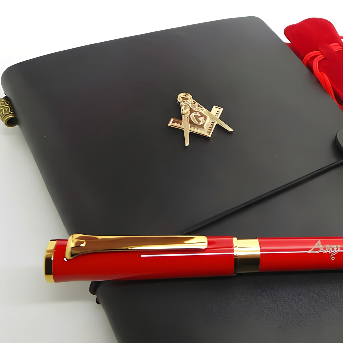 Master Mason Blue Lodge Notebook - Leather Engraved With Rollerball Pen Luxury Gift Set - Bricks Masons