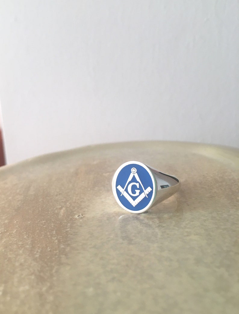 Master Mason Blue Lodge Ring - Silver & Blue Enamel