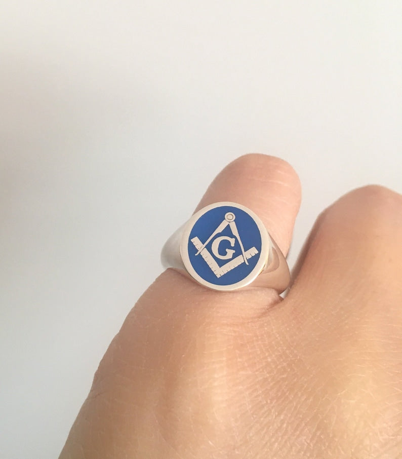 Master Mason Blue Lodge Ring - Silver & Blue Enamel