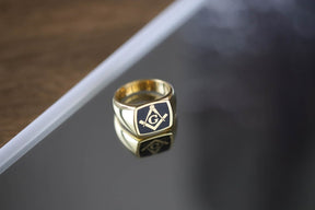 Master Mason Blue Lodge Ring - Gold With Blue Enamel
