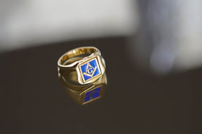 Master Mason Blue Lodge Ring - Gold & Blue Enamel Swivel