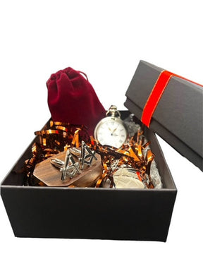 Master Mason Blue Lodge Pocket Watch - Gift Set With Silver Cufflinks in Wooden Box - Bricks Masons