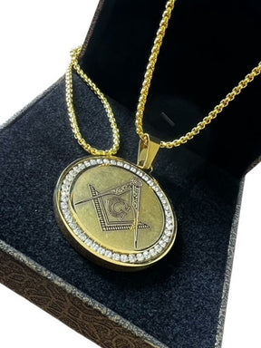 Master Mason Blue Lodge Necklace - Engraved 24k Gold Clad Pendant - Bricks Masons