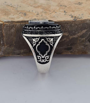 Master Mason Blue Lodge Ring - Handmade Sterling Silver Onyx - Bricks Masons