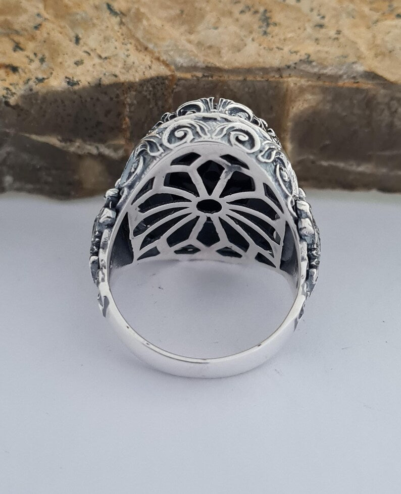 Master Mason Blue Lodge Ring - Handmade Sterling Silver Onyx - Bricks Masons