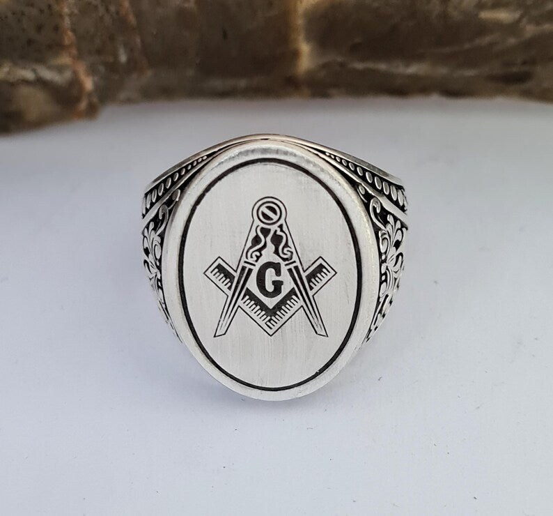 Master Mason Blue Lodge Ring - Handmade Sterling Silver Masonic - Bricks Masons
