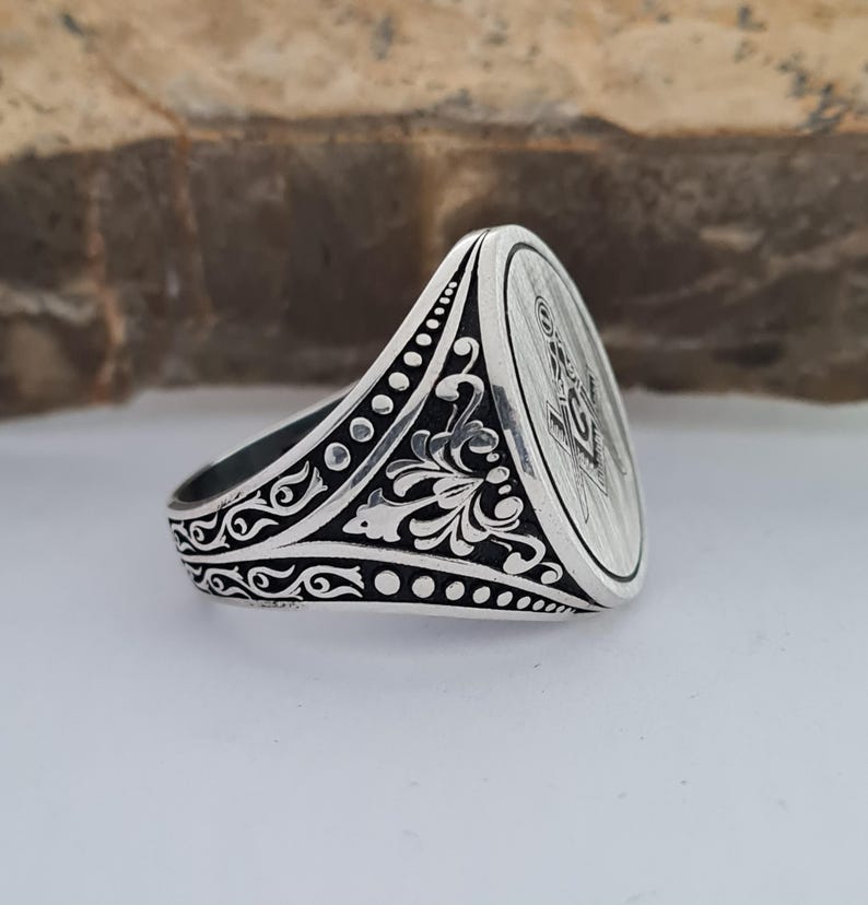 Master Mason Blue Lodge Ring - Handmade Sterling Silver Masonic - Bricks Masons