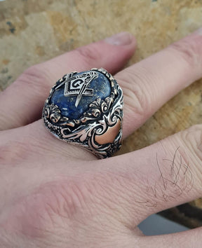 Master Mason Blue Lodge Ring - Sterling Silver Masonic Ring - Bricks Masons