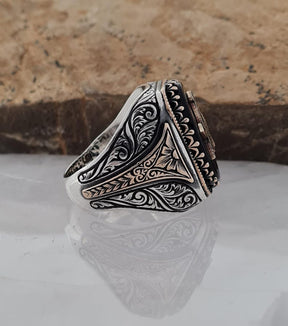 Master Mason Blue Lodge Ring - Handmade Sterling Silver Black Onyx - Bricks Masons