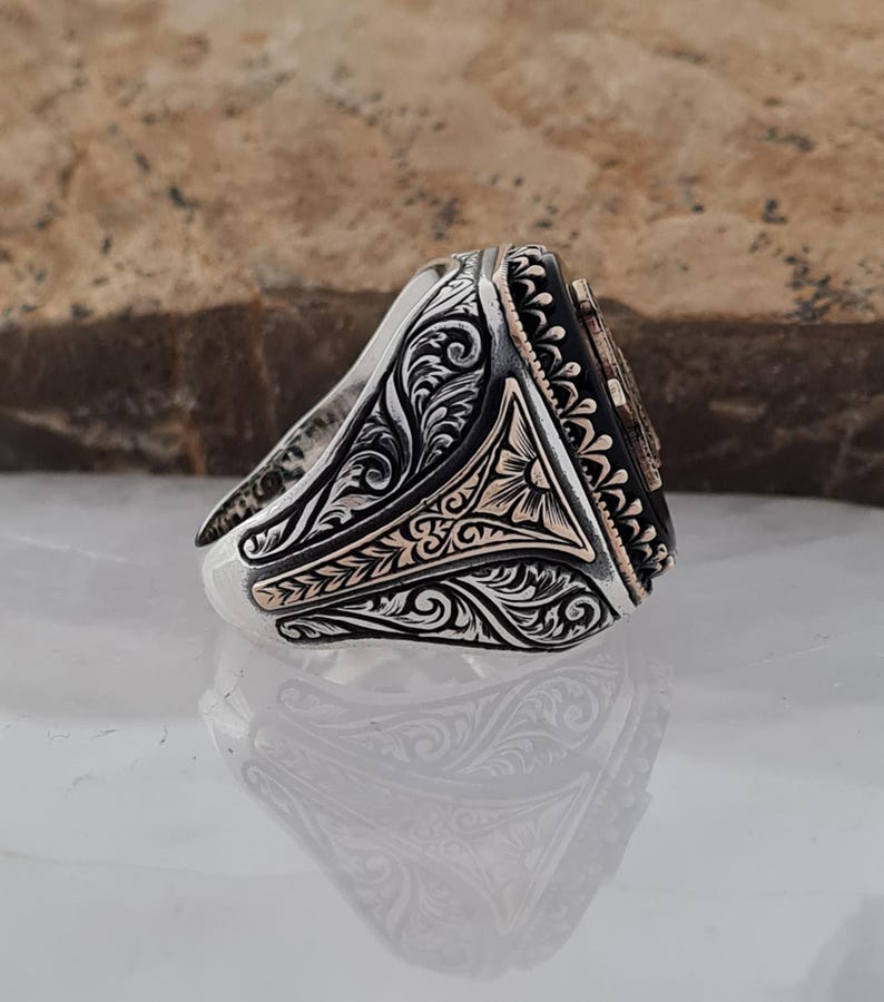 Master Mason Blue Lodge Ring - Handmade Sterling Silver Black Onyx - Bricks Masons