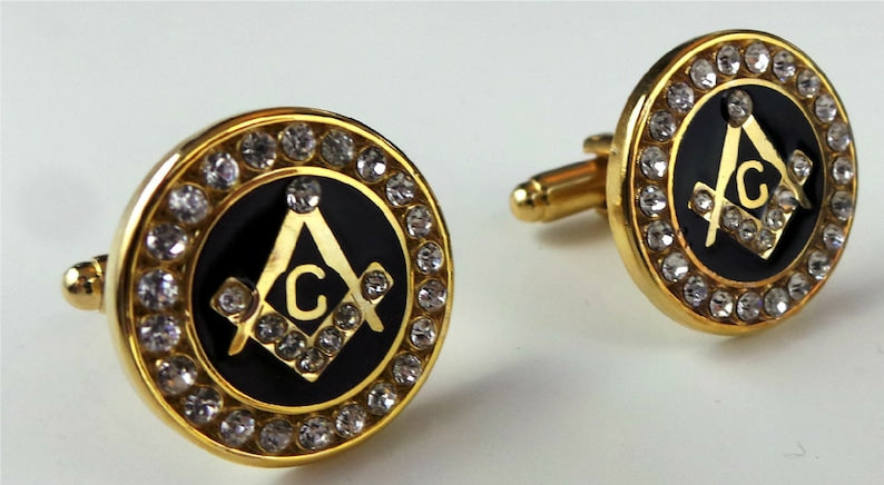 Master Mason Blue Lodge Keychain - 24k Gold Cufflinks Presentation Case with Certificate - Bricks Masons