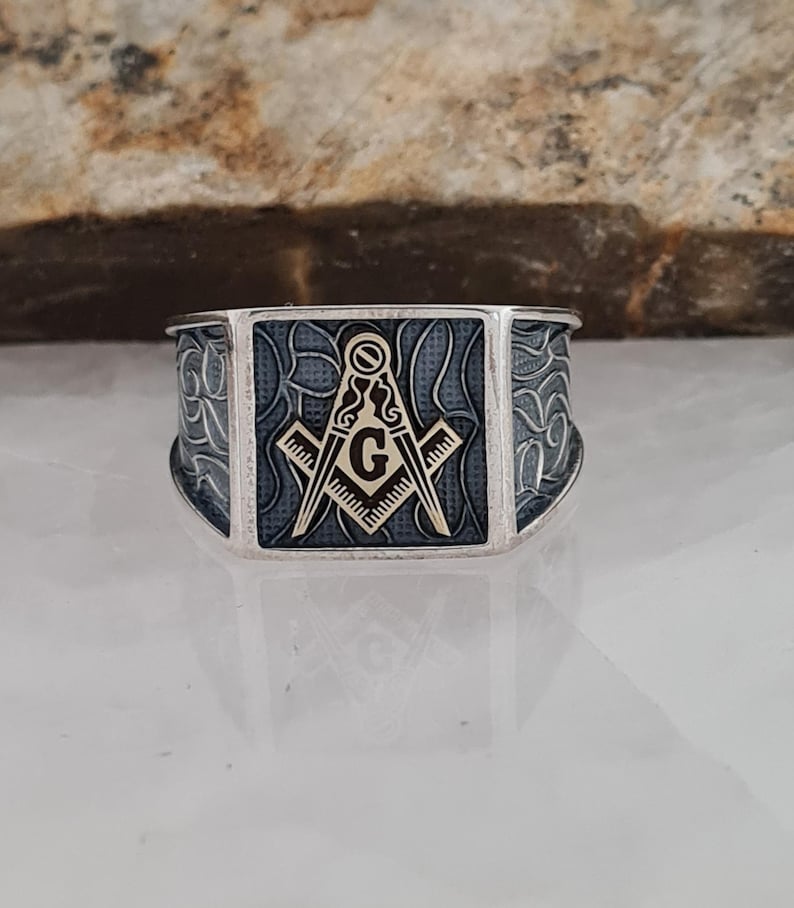 Master Mason Blue Lodge Ring - Handcrafted Sterling Silver - Bricks Masons