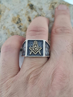 Master Mason Blue Lodge Ring - Handcrafted Sterling Silver - Bricks Masons