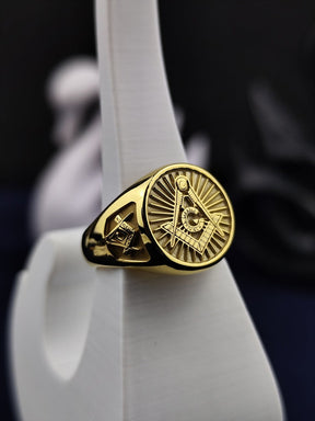 Master Mason Blue Lodge Ring - Gold Square & Compass G Personalized - Bricks Masons