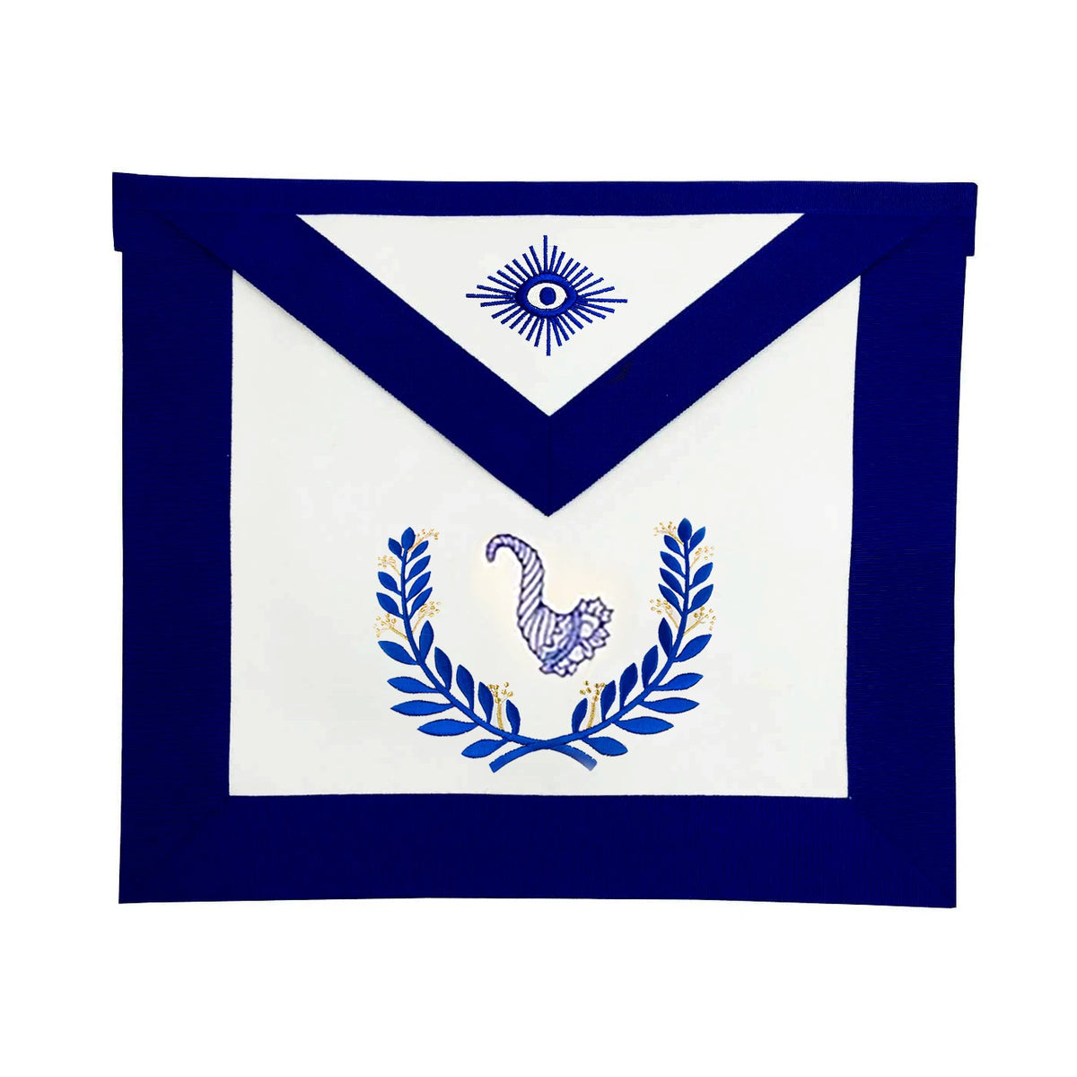 Junior Steward Blue Lodge Officer Apron - Royal Blue Wreath Embroidery