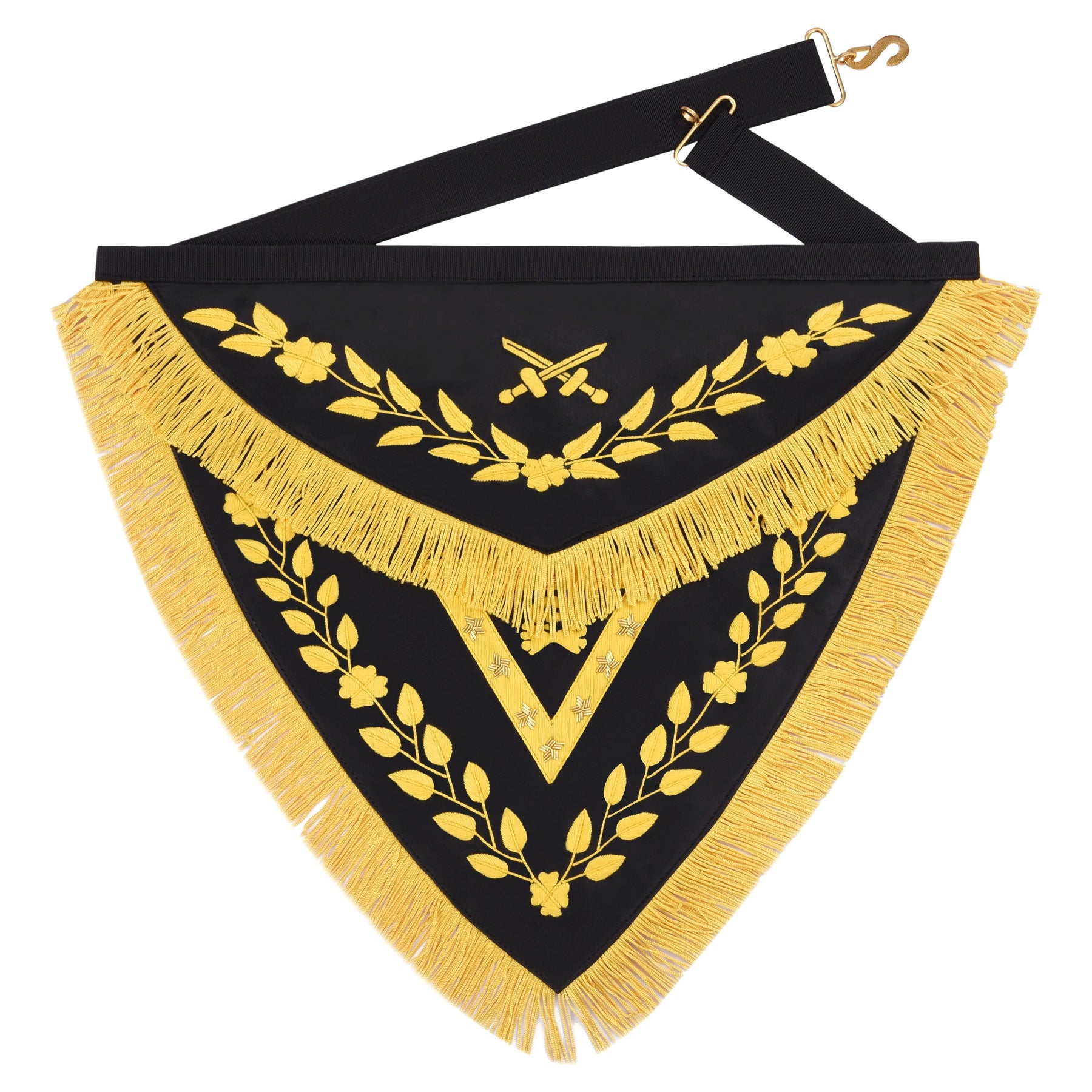 Knights Templar Apron - Triangular Black Velvet Hand Embroidery With Gold Tassels