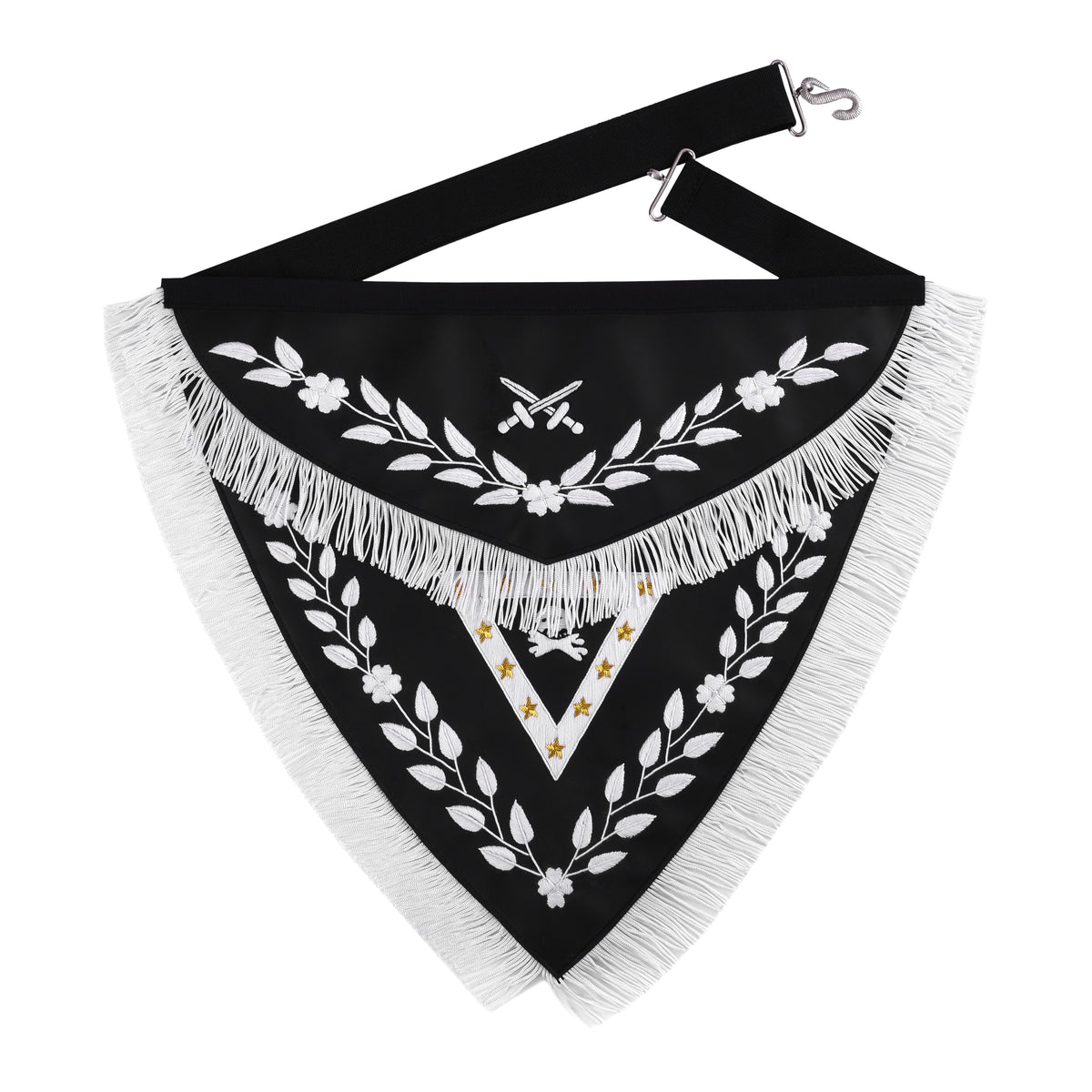 Knights Templar Apron - Triangular Black Velvet Hand Embroidery With Silver Tassels - Bricks Masons