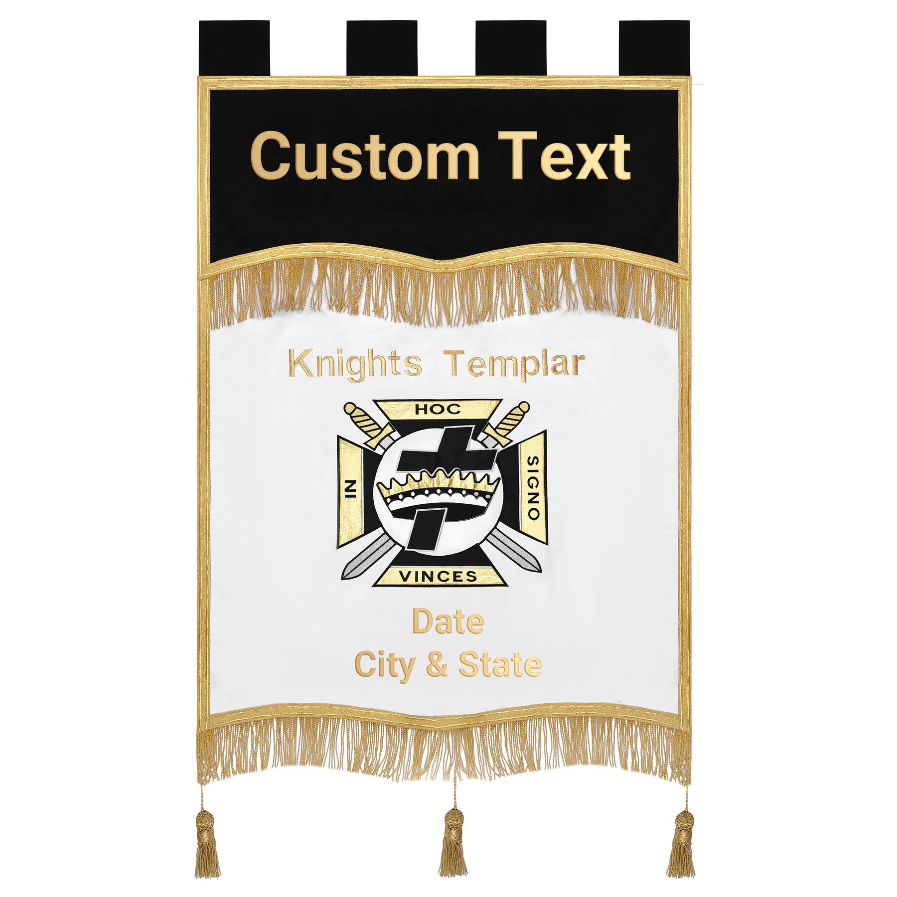 Knights Templar Banner - Personalized Machine Embroidery Golden Braid & Fringe