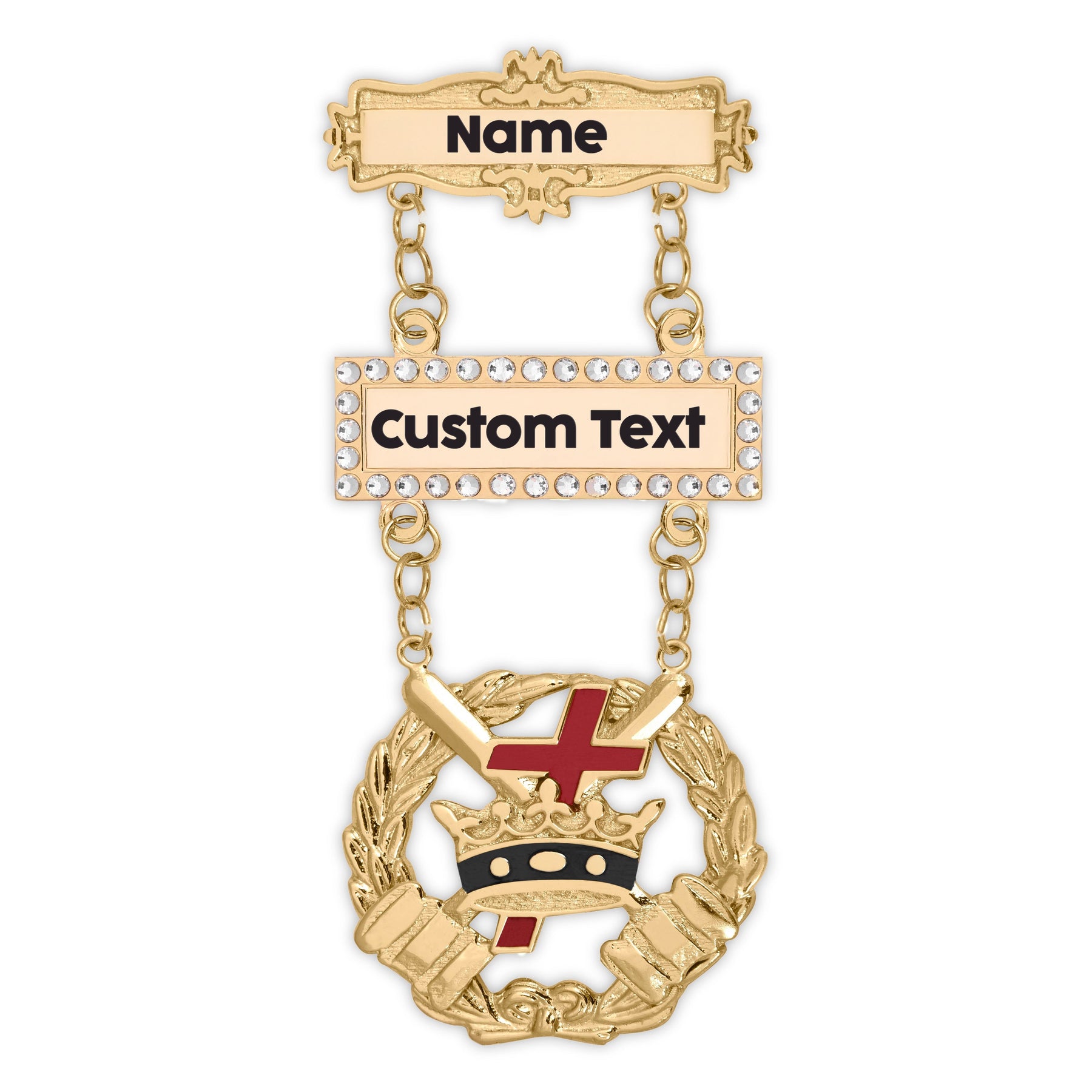 Knights Templar Breast Jewel - Gold Engravable Double Bar Pin