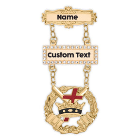 Knights Templar Breast Jewel - Gold Engravable Double Bar Pin