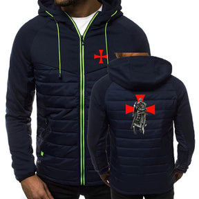 Knights Templar Hoodie - Blue Navy With Neon Zipper & Red Templar Cross